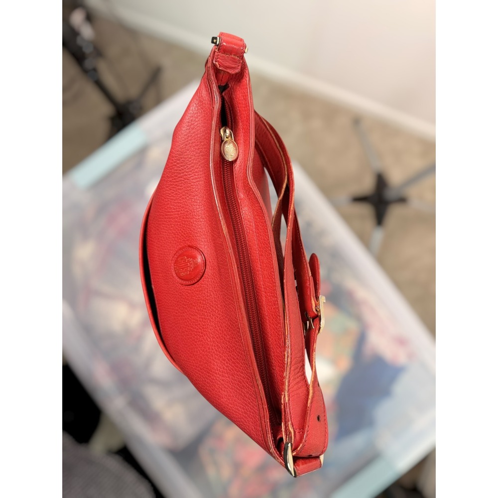 Vintage Mark Cross Italian Pebbled Red‎ Leather Bucket Shoulder Bag Logo Handbag - Picture 12 of 16